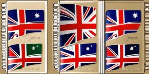 Bandera australiana, pasaporte y formulario de visa