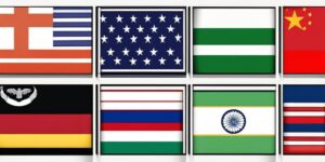 Collage de banderas con montos mínimos de países