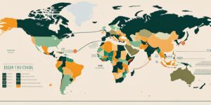 Proceso de solicitud de visa en mapa mundial con flecha