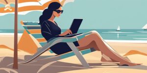 Persona trabajando en la playa con laptop