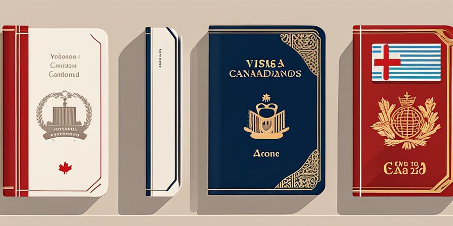 Pasaporte abierto con visa de trabajo canadiense y documentos requeridos